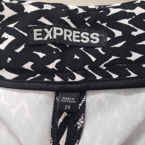Express Geometric Printed Straight Leg Ankle Trouser Pants Black & White Size 2R - Picture 6 of 11